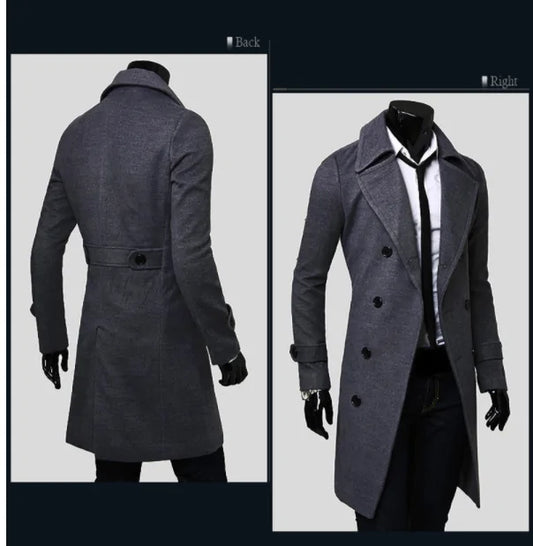 Stylish Men’s Long Trench Coat - Timeless Elegance and Comfort