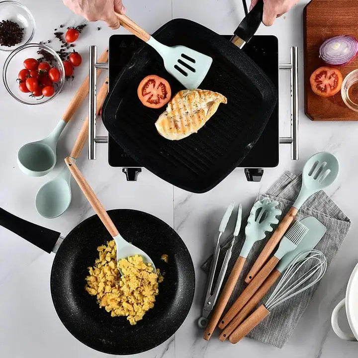 Sharu Bliss Nordic Silicone Kitchen Utensil Set - 12-Piece Heat-Resistant, Non-Stick Cooking Tools