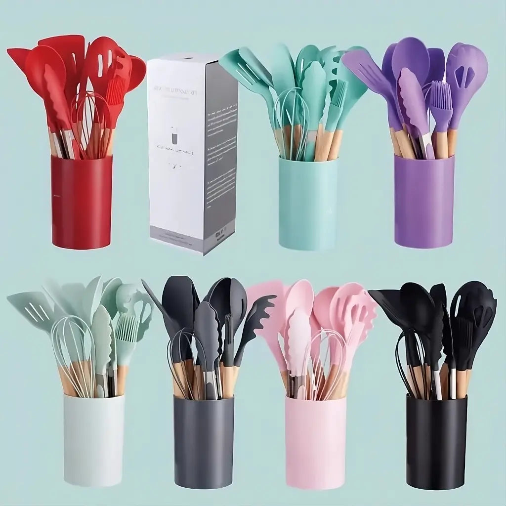 Sharu Bliss Nordic Silicone Kitchen Utensil Set - 12-Piece Heat-Resistant, Non-Stick Cooking Tools