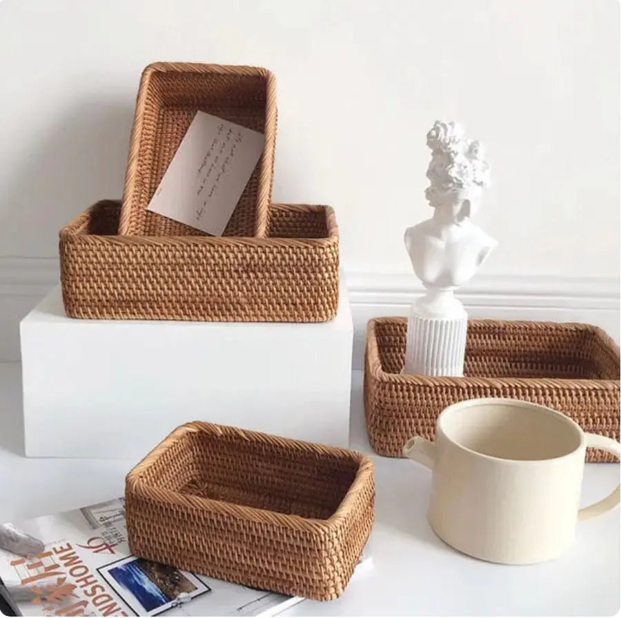 Handmade Rattan Tray Basket - Rustic Charm and Practical Functionality