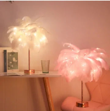 Remote Control Feather Table Lamp - Elegant LED Lighting for Home Decor