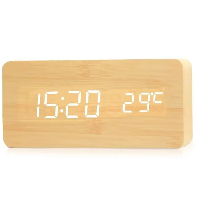 Sharu Bliss Wooden Digital Alarm Clock with LED Display and Temperature Monitoring