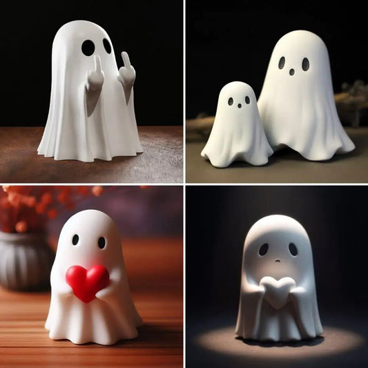 Middle Finger Cute Ghost Statue - Spooky Halloween Decor