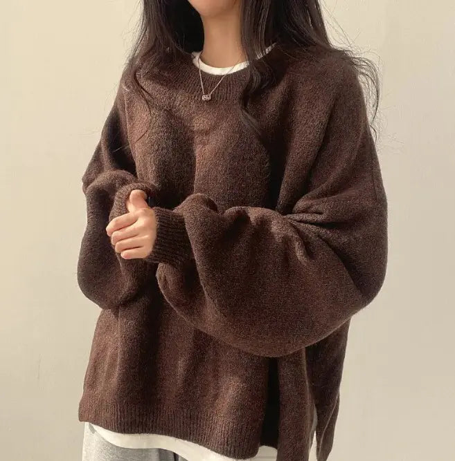 Women’s Loose Lantern Sleeve Sweater - Cozy Crewneck Pullover