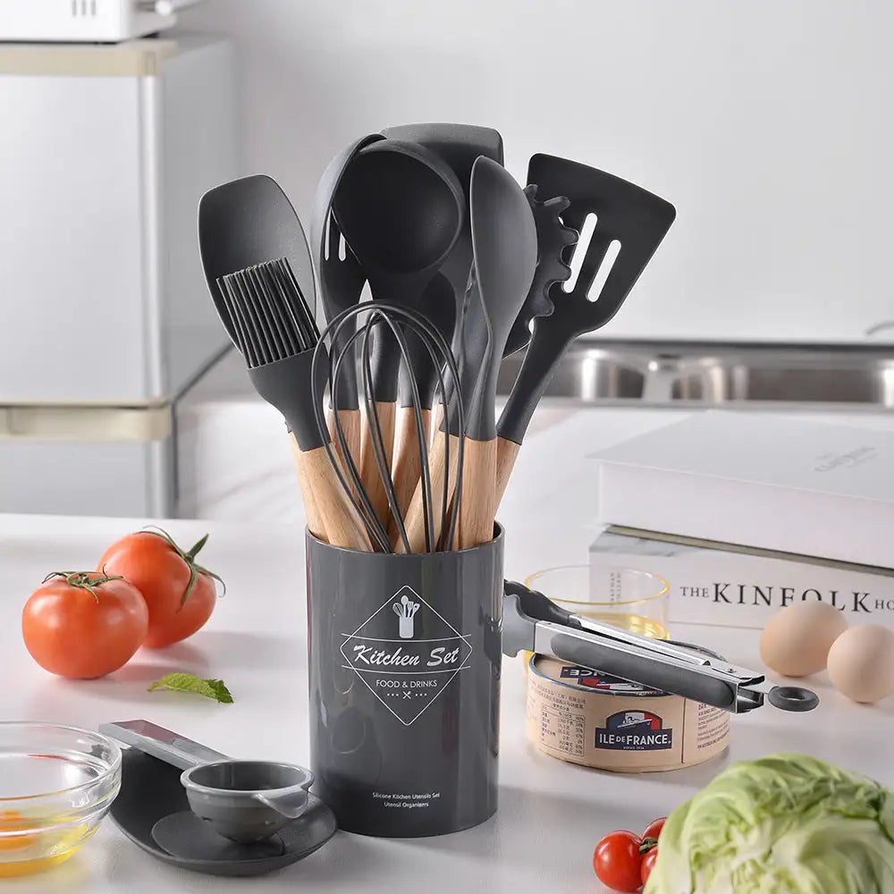 Sharu Bliss Nordic Silicone Kitchen Utensil Set - 12-Piece Heat-Resistant, Non-Stick Cooking Tools