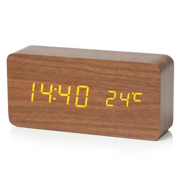 Sharu Bliss Wooden Digital Alarm Clock with LED Display and Temperature Monitoring