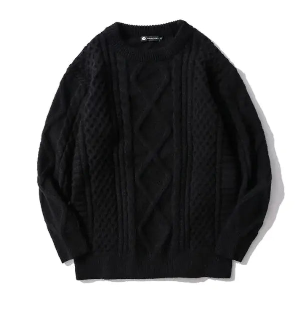 Japanese-Style Retro Rhombus Twist Round Neck Sweater