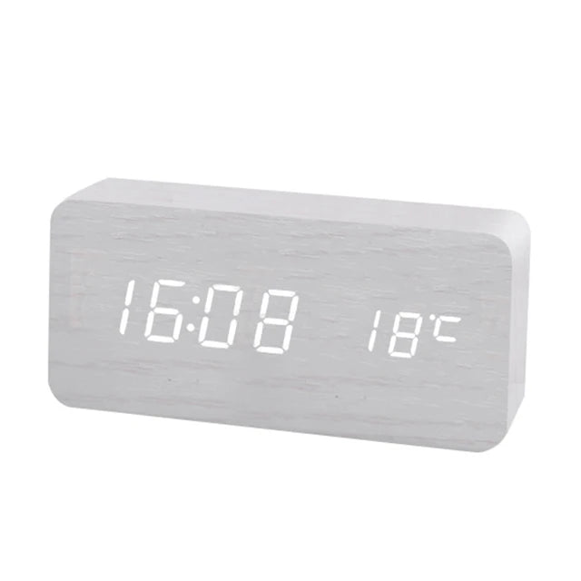 Sharu Bliss Wooden Digital Alarm Clock with LED Display and Temperature Monitoring