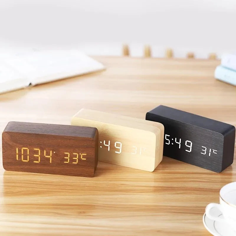 Sharu Bliss Wooden Digital Alarm Clock with LED Display and Temperature Monitoring