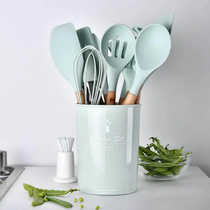 Sharu Bliss Nordic Silicone Kitchen Utensil Set - 12-Piece Heat-Resistant, Non-Stick Cooking Tools