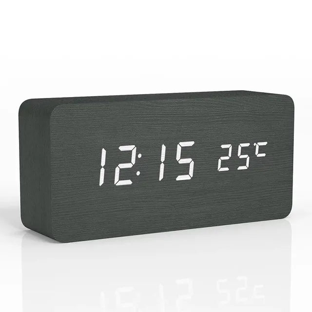 Sharu Bliss Wooden Digital Alarm Clock with LED Display and Temperature Monitoring