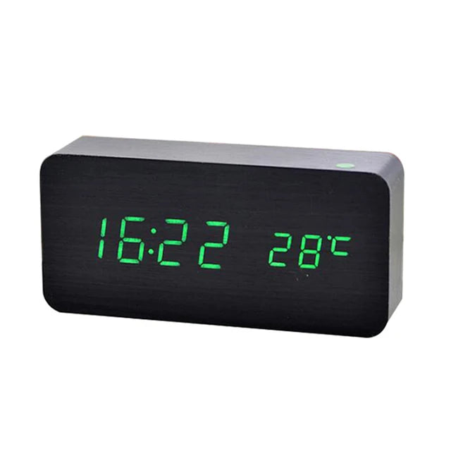 Sharu Bliss Wooden Digital Alarm Clock with LED Display and Temperature Monitoring