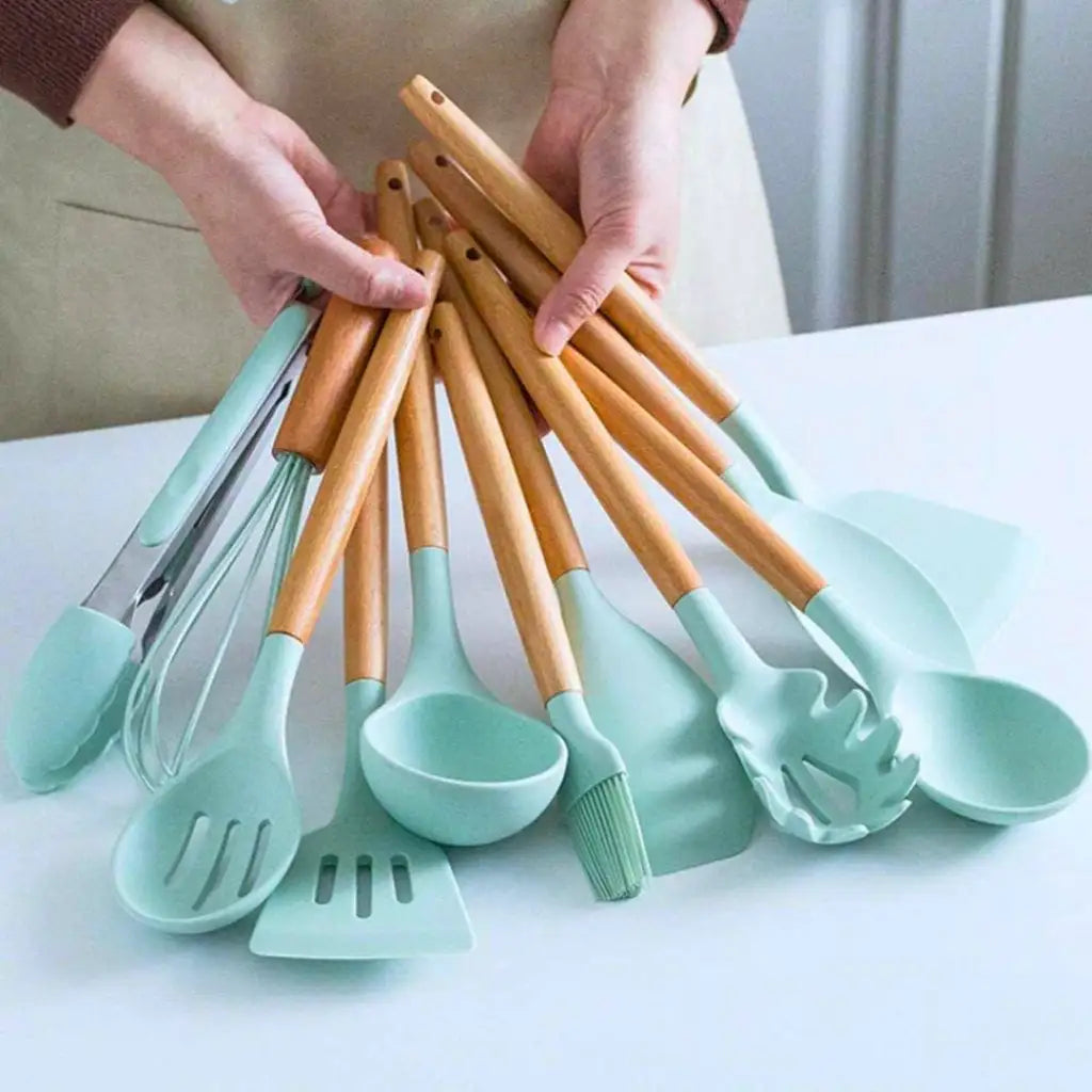 Sharu Bliss Nordic Silicone Kitchen Utensil Set - 12-Piece Heat-Resistant, Non-Stick Cooking Tools