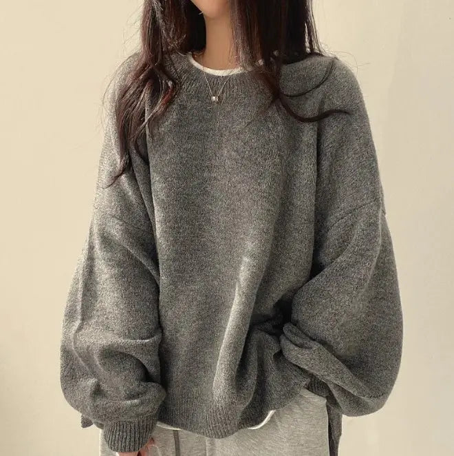 Women’s Loose Lantern Sleeve Sweater - Cozy Crewneck Pullover