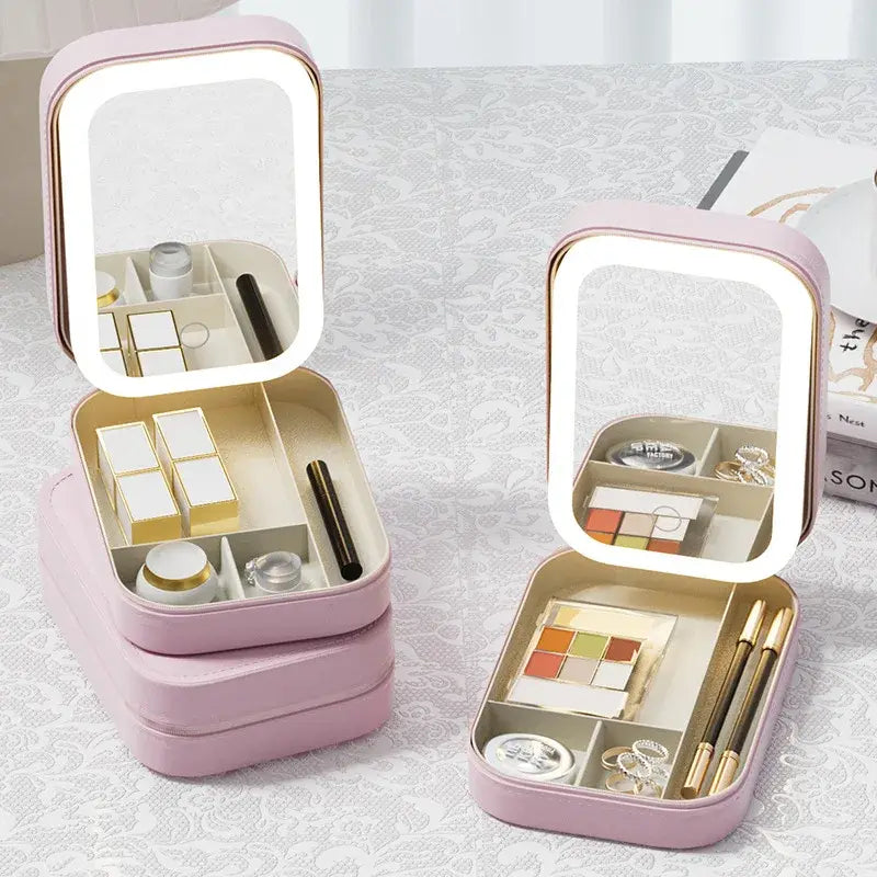 Sharu Bliss LED Mirror Makeup Storage Box - Professional-Grade Beauty Organizer